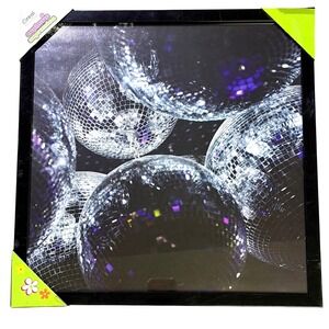 NWT Real Living Euphoric Expression Disco Ball Framed Wall Art Black 18x18